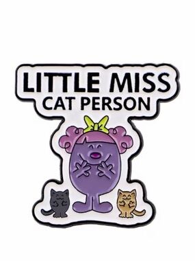 Little Miss Cat Person Purple Enamel Pin with Pink Bow & Yellow Accent